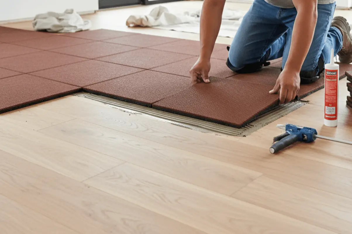 como pegar pisos de goma sobre cemento